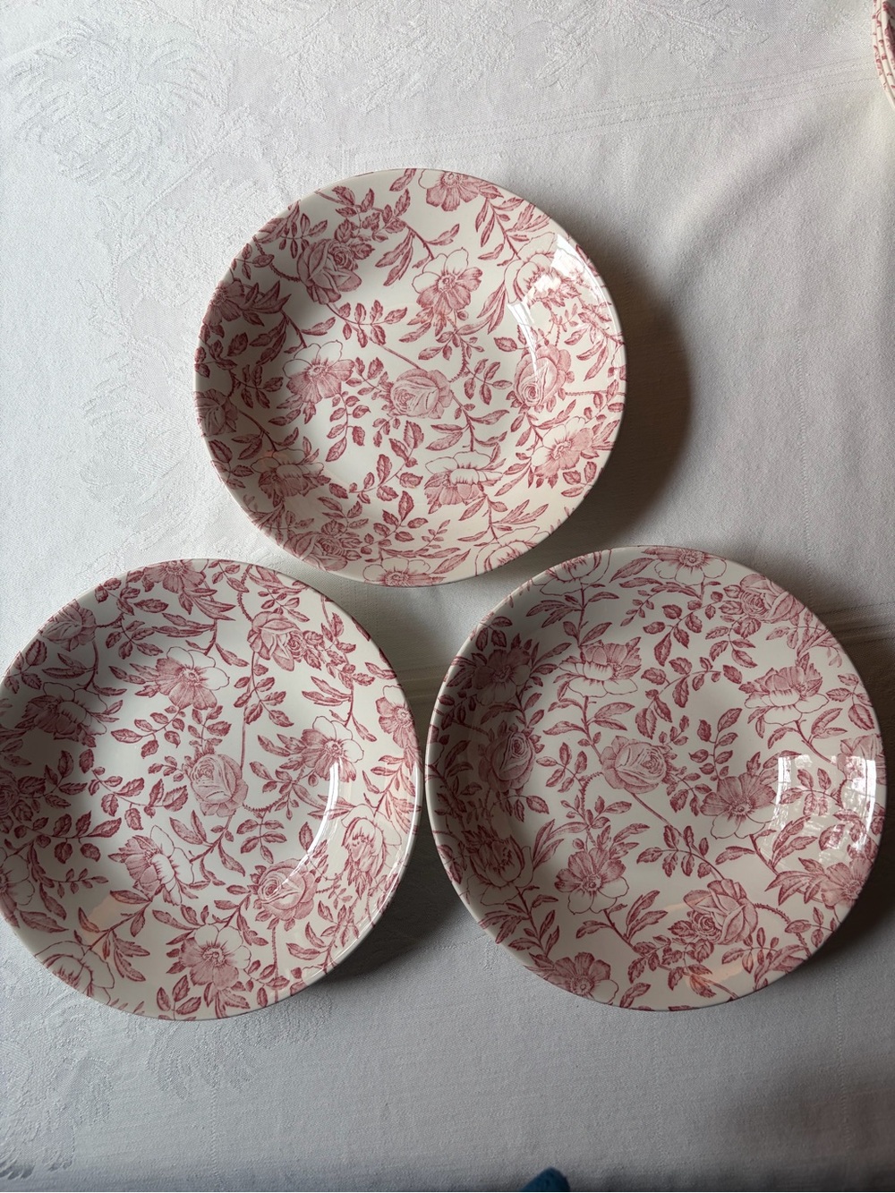 Churchill England Pink Peony Floral Transferware Salad Bowls- Set of 3